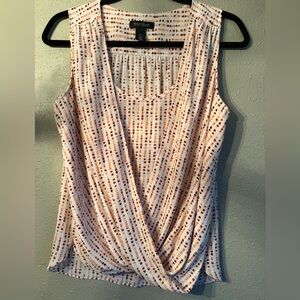 White House Black Market White, Black, and Orange Sleeveless Wrap Blouse